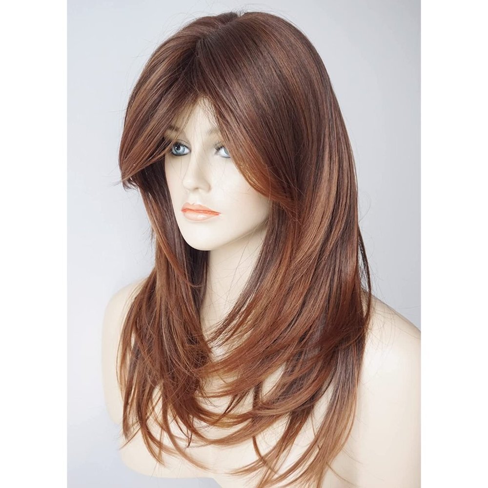 Ash Blonde Highlight Full Wig With Bangs